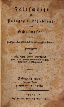Zeitschrift für Pädagogik, Erziehungs- und Schulwesen, 1806,2 = Bd. 20