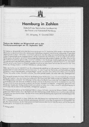 Analyse der Wahlen zur Bürgerschaft und zu den Bezirksversammlungen am 23. September 2001