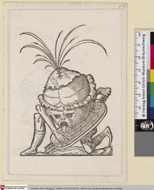 Rabelais, Les Songes Drolatiques de Pantagruel, CXV [Auf dem Boden kauerndes, vornüber gebeugtes Fabelwesen]