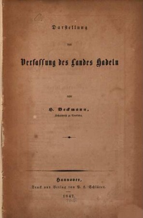 Darstellung der Verfassung des Landes Hadeln