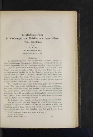 Elektrizitätsleitung in Mischungen von Metallen und ihren Salzen.