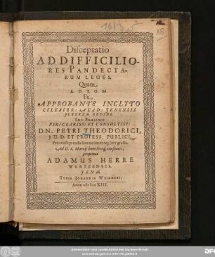Disceptatio Ad Difficiliores Pandectarum Leges