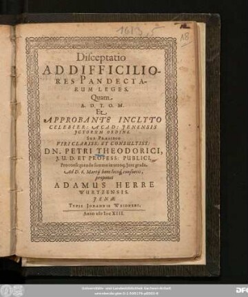 Disceptatio Ad Difficiliores Pandectarum Leges