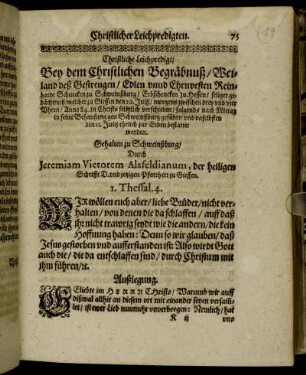 Christliche Leichpredigt/ Bey dem Christlichen Begräbnuß/ Weiland deß Gestrengen/ Edlen unnd Ehrnvesten Reinhard Schencken zu Schweinßberg [...]