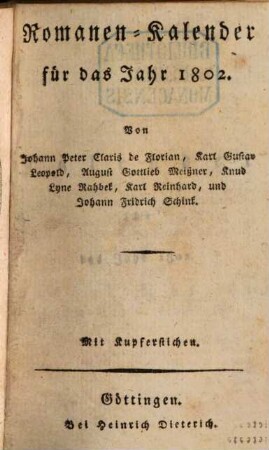 Romanen-Kalender für das Jahr .... 1802