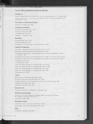 Im Juli 1984 veröffentlichte Statistische Berichte