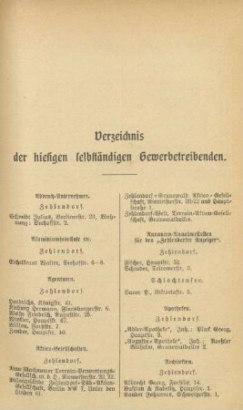 Verzeichnis der hiesigen selbständigen Gewerbetreibenden
