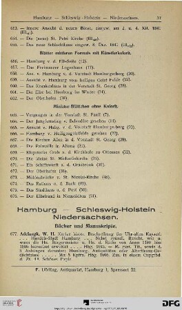 Bücher und Manuskripte: Hamburg – Schleswig-Holstein – Niedersachsen (Nr. 677-986)