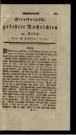 49. Stück, den 18. Junius 1783.