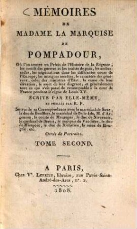 Mémoires de la marquise de Pompadour. 2. - 235 S. : 1 Portr.