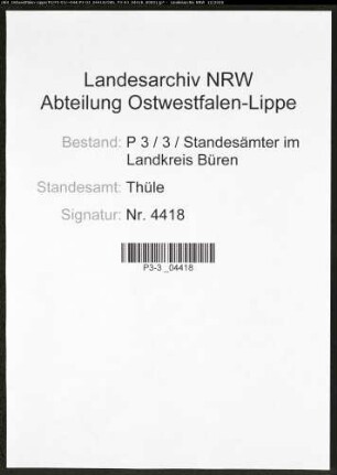 Sterberegister Standesamt Thüle