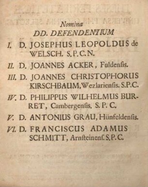 Nomina D.D. defendentium.