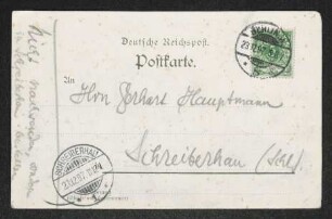 Brief von Alfred Kerr, Julius Elias, Julie Elias, Clara Jonas, Otto Brahm, Georg Hirschfeld, Paul Jonas, Max Bernstein, Paul Schlenther und Hans Olden an Gerhart Hauptmann