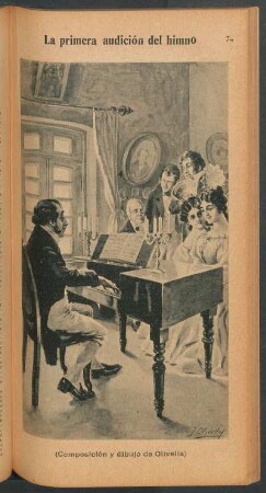 La primera audición del himno - (Composición y dibujo de Olivella)