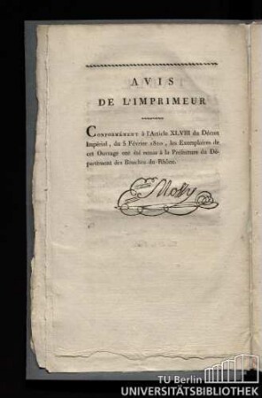 Avis de l'imprimeur