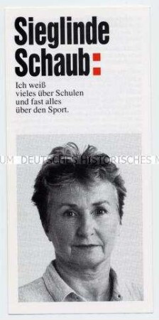 Flugschrift der Berliner PDS zur Vorstellung ihrer Kandidatin Sieglinde Schaub für die Wahl des Berliner Abgeordnetenhauses 1995