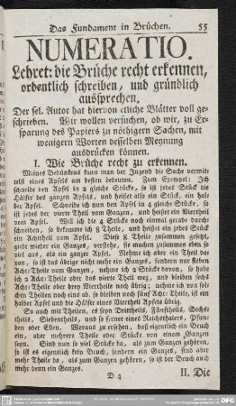 NUMERATIO. [Das Fundament in Brüchen]
