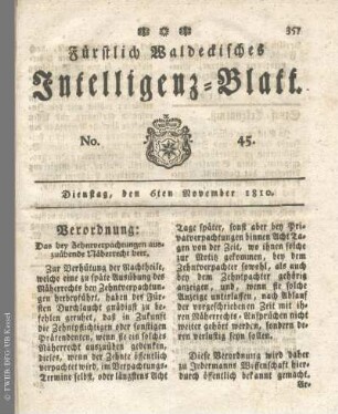 No. 45, Dienstag, den 6ten November 1810