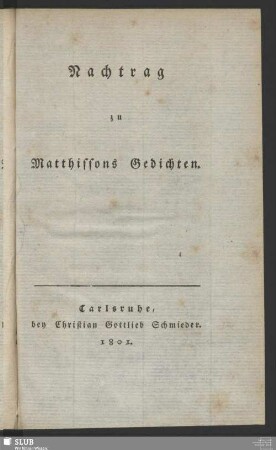Nachtrag zu Matthissons Gedichten