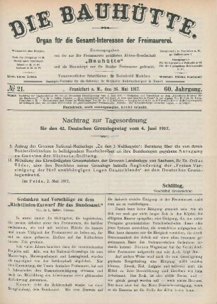 No. 21. Frankfurt a.M., den 26. Mai 1917. 60. Jahrgang.