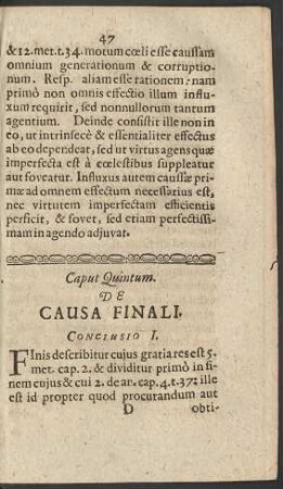 Caput Quintum. De Causa Finali.