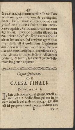 Caput Quintum. De Causa Finali.