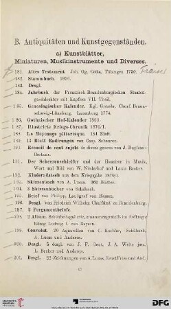 a) Kunstblätter, Miniaturen, Musikinstrumente und Diverses (Nr. 181-286)
