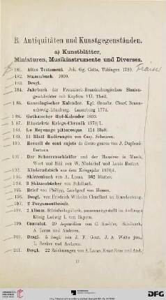 a) Kunstblätter, Miniaturen, Musikinstrumente und Diverses (Nr. 181-286)