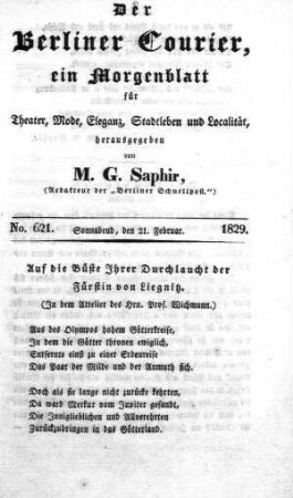 No. 621., Sonnabend, den 21. Februar 1829