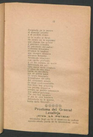 Proclama del General Lavalleja : ¡Viva la patria!