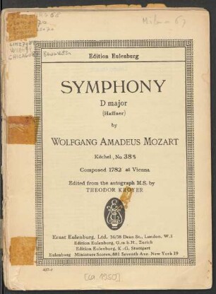 Symphony D major : (Haffner) : Köchel, No. 385