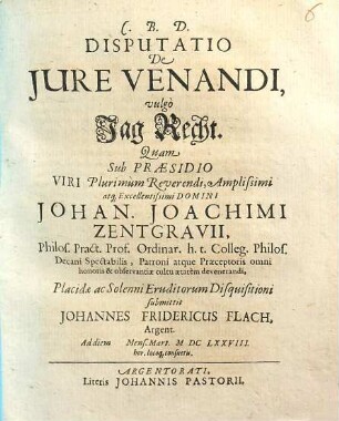Disputatio De Iure Venandi, vulgo Jag Recht