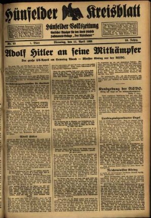 Erste Ausgabe vom Dienstag, den 11. April 1933.