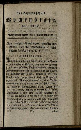 Nro. XLIV. Frankfurt am Mayn, den 2ten November 1793. - Nro. XLVIII. Frankfurt am Mayn, den 30ten November 1793.