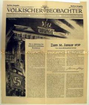 Titelblatt der Tageszeitung "Völkischer Beobachter" zum Jahrestag der nationalsozialistischen Machtergreifung