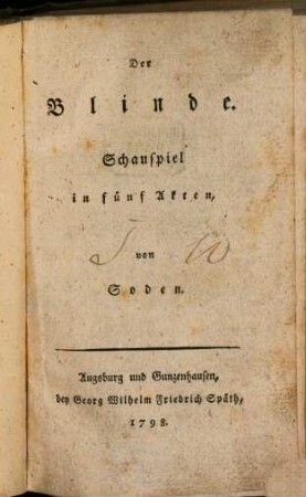 Der Blinde : Schauspiel in fünf Akten