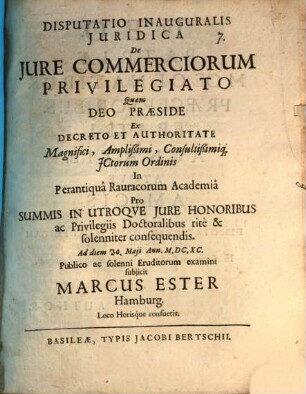 Diss. inaug. iur. de iure commerciorum privilegiato