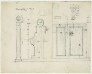 Chorgestühl, Waßmannsdorf: Seitenansicht, Details (aus: Skizzen- und Fotoalbum 29)