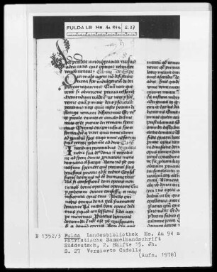Patristische Sammelhandschrift — Initiale S, Folio 27 recto