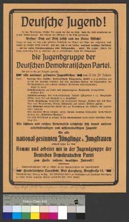 Aufruf zum Beitritt in die Jugendgruppe der Deutschen Demokratischen Partei (DDP)