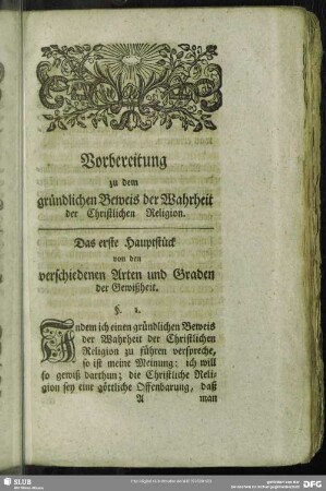Vorbereitung zu dem gründlichen Beweis der Wahrheyt der Christlichen Religion