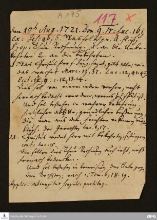 Disposition der Predigt von August Hermann Francke über Lk 16,1f. am 10.08.1721.