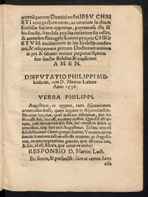 Disputatio Philippi Melanthonis, cum D. Martino Luthero Anno 1536.