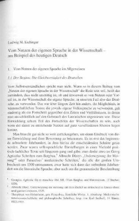 Vom Nutzen der eigenen Sprache in der Wissenschaft: am Beispiel des heutigen Deutsch
