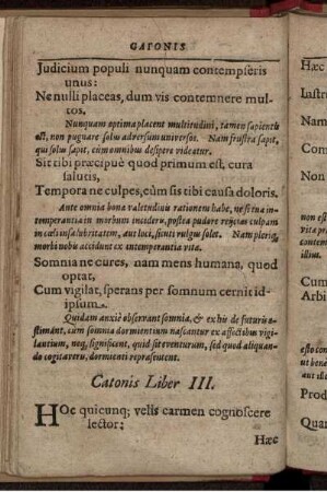 Catonis Liber III.