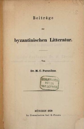 Beiträge zur byzantinischen Litteratur