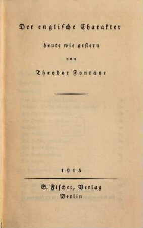 Der englische Charakter heute wie gestern