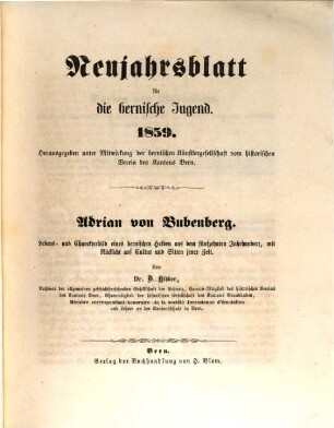 Neujahrsblätter für die bernische Jugend. 1859