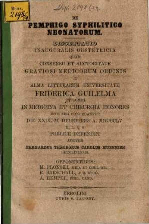 De pemphigo syphilitico neonatorum