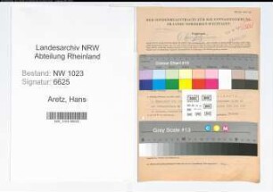 Entnazifizierung Hans Aretz , geb. 31.03.1899 (Steuerberater)
